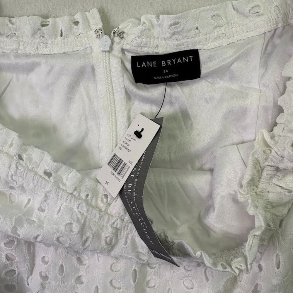 Lane Bryant Women‎ Plus Size 14W White Eyelet Dress Tiered, Puff Sleeves NWT - Picture 4 of 7